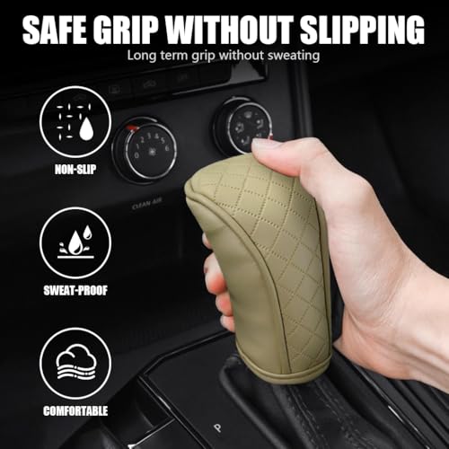 Image of STHIRA Premium PU Leather Car Gear Knob Cover Fashionable Anti-Slip, Durable & Universal Fit Car Gear Cover Protects Against Scratches /Wear, Beige