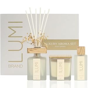 Luxury Aroma Gift Set | Peony Garden – Reed Diffuser (200ml), Wood Wick Soy Candle (200g), Room Spray (50ml) | Includes Dried Flowers & 8 Reeds | Luxurious Home Fragrance for Home Décor & Gifts