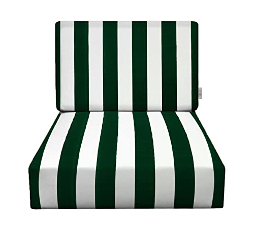 RSH DECOR: Foam Low Back Lounge Cushion Set | 25” x 25” | All-Weather Spun Fabric | Water and Fade-Resistant | Outdoor Chair Cushion Set for Patio Furniture | Hunter Green & White Stripe