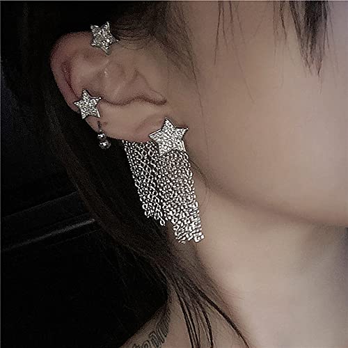 Bethynas Sparkly Star Ear Cuffs With Chain Tassel Non-Piercing Rhinestone Cluster Star Ear Cartilage Clips Dainty Star Ear Climbers For Women Girls #TOP1