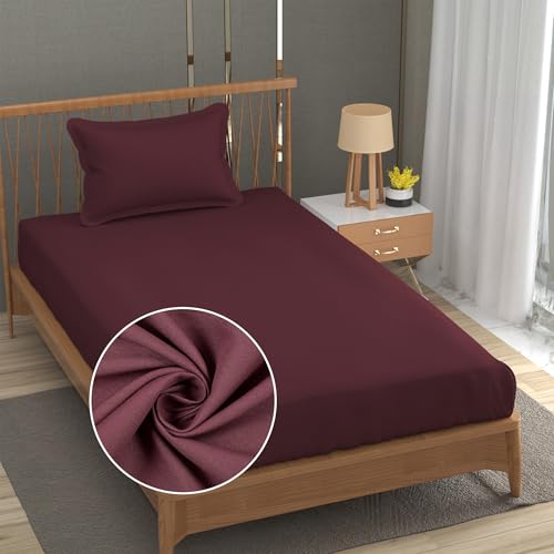 Image of FRESH FROM LOOM Microfiber Single Size Bedsheet Set - Solid Plain, 240 TC, Anti Fade, Includes 1 Pillow Cover (Size- 60 x 90 inch | Piyaji| Solid),Red