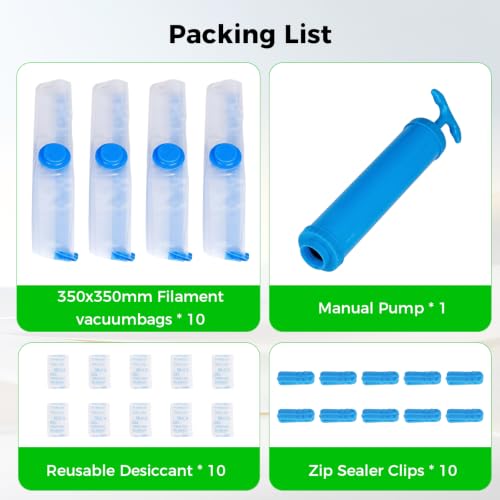 Image of Creality Filament Vacuum Storage Kit, 10 Storage Bags with Hand Pump, 15.75x15.75 inch, Premium Cleaning Drying Sealed, 3D Filament Dryer for 1kg 3D Printer Filament