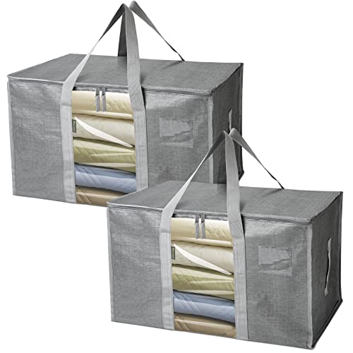 Image of BALEINE 2-Pack Oversized Moving Bags with Reinforced Handles, Heavy-Duty Storage Tote Moving Supplies for Packaging, Camping (Gray w /Window, 2-Pack)