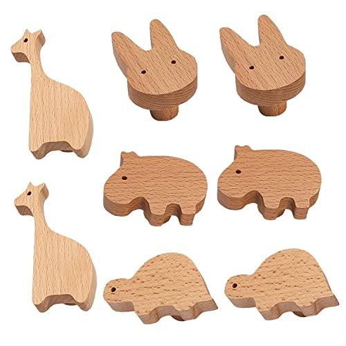 HDJNal 8 Set Wooden Animal Furniture Knobs Decorative Wood Dresser Knobs with Screws Dresser Pulls Wood Marine Woodland Animals Knobs Cabinet Knobs Nursery Drawer Handles for Decor