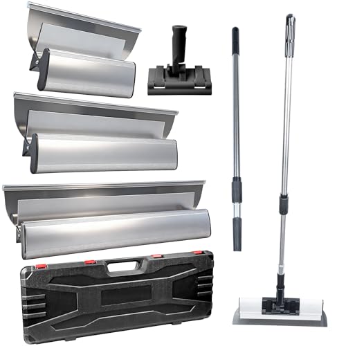 3x Spatule Enduit Lissage Set 60cm 40cm 25cm Manche en Alliage Aluminium avec Perche Télescopique 80-130cm lisseuse enduit Lame a Lisser Enduit Couteau a Enduire Inox Outil Lissage