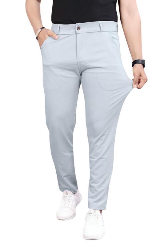 Image of Slim Fit Lycra Blend Pants for Men | Stretchable, Breathable Formal Trousers with Dual Side Pockets & Button Closure | Comfortable for Office, Travel & Casual Wear