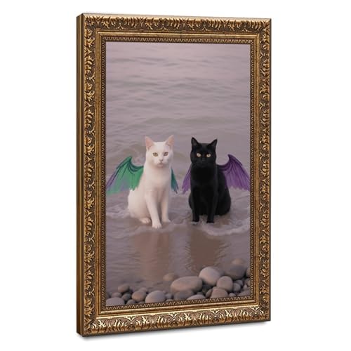 Toile chauve-souris bizarre et chats, cadre doré pour bureau chic
