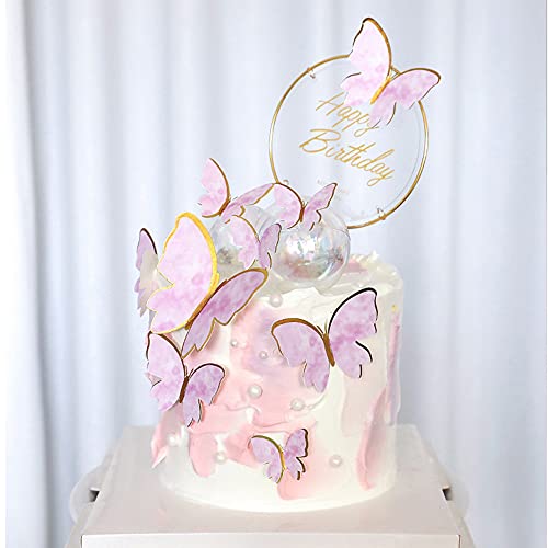 Butterfly Cake Toppers 20Pcs Mix Size Pink Butterfly Cupcake Toppers With 1Pcs Happy Birthday Cake Toppers Wedding Cupcake Toppers 3D Butterfly Cake Decorations Party Favor Decoration Supplies #TOP3