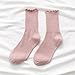 5 Pairs Womens Cotton Socks Ruffle Turn Cuff Sock Casual Crew Frilly Sock Knitted Ruffled Socks for All (Pink, One Size)
