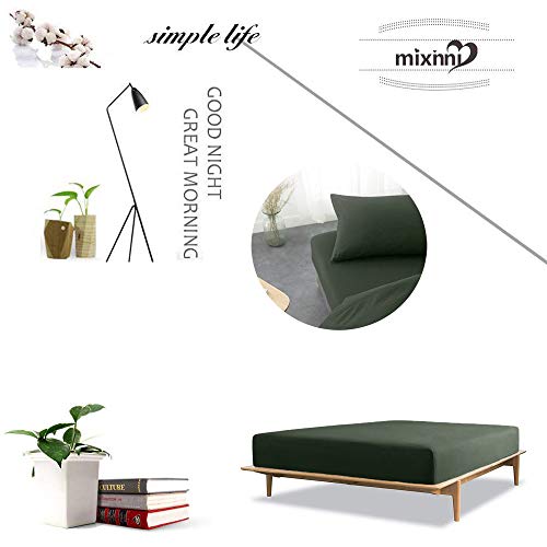 Mixinni MN001 GREEN-Q ® Luxury Ultra Soft And Comfortable Fitted Sheet Cotton Solid Green Bed Sheet 15 Inch Deep Pocket Full/Queen Size- thumb #3