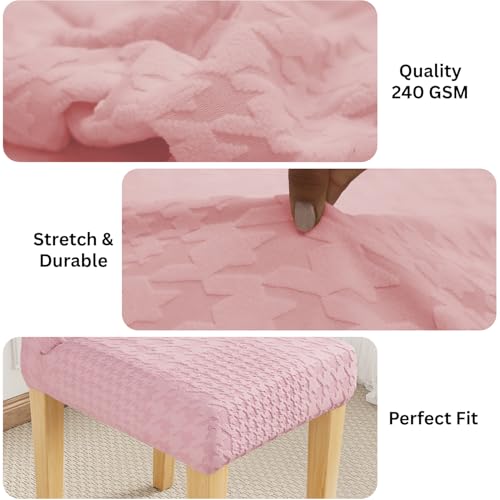 Image of Lukzer Elastic Dining Chair Cover - 2PC Pastel Pink Square Knit | Textured High Stretch Jacquard Seat Cover | Removable Washable Short Dining Chair Cover Protector Seat Slipcover | (CC-175-02)