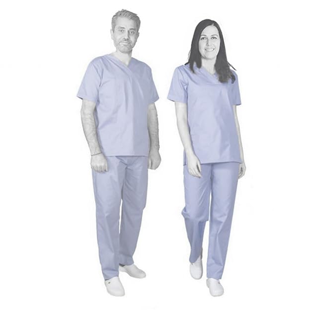 SkywearSky Mens and Womens Hospital Doctors Scrub Trousers Top Set, Medical Doctor Uniform, Lightweight Fabric Medical Work Wear, Sky Blue