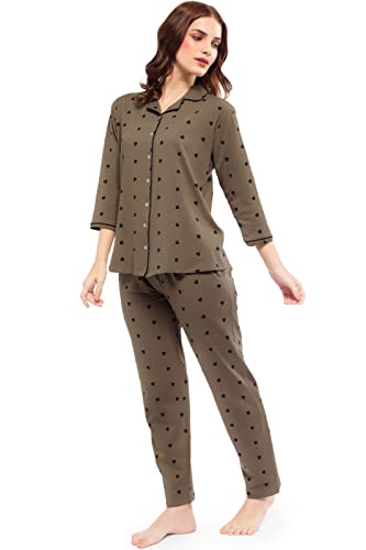 Image of ZEYO Women's Cotton Heart Printed Night Suit Set of Shirt & Pajama Set 51522 (Available in Plus Size)