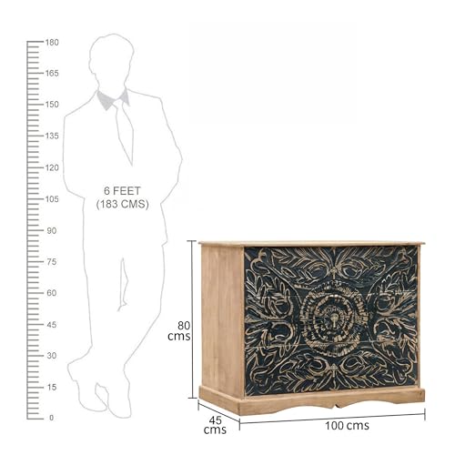 Image of The Attic Jodhpur Drawer Chest, Kitchen and Living Room Storage, Solid Wood, Natural + Black Matte Finish