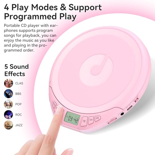 Image of Portable CD Player for Car: Kegaudio with Earphones Anti-Skip LCD Display Personal Disman Disc Player for Car & Sports Supports MP3 WMA PROG & Memory Function