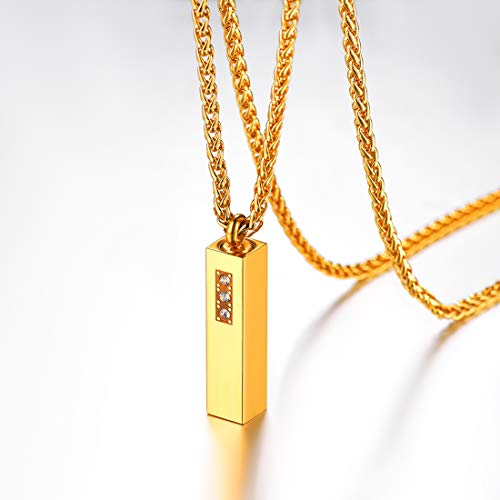 4D Vertical Bar Necklace 18K Gold Plated Stainless Steel Wheat Chain 22" Rhinestone Inlaid Personalized Ashes Urn Pendant Necklace Cremation Jewelry For Men Women #TOP1