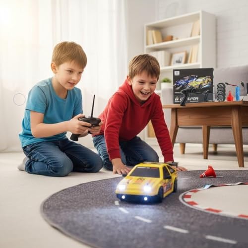 Image of Rc Drift Remote Control Car 1:16 Scale, High-Speed, 4Wd, Lights, Rechargeable Racing Car, Drifting Tires, 2.4Ghz, for Kids (1:16 RC Drift - Yellow)