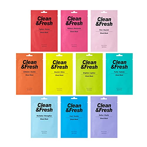 [PACK OF 10] EUNYUL Clean & Fresh Sheet Mask 22 ml / 0.74 fl.oz. 10 types Korean Sheet Mask Bundle Pack For All Skin Type Face Mask Pack