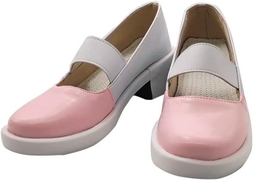 Anime Pink White PU Leather Flat Heel Cosplay Shoes Ankle Height for Women Men Boots