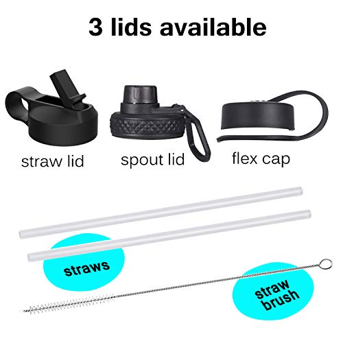 Sendestar Water Bottle 32 Oz Double Wall Vacuum Insulated Leak Proof Stainless Steel Sports Water Bottle—Wide Mouth With Straw Lid & Flex Cap & Spout Lid (White&Tiffany) #TOP2