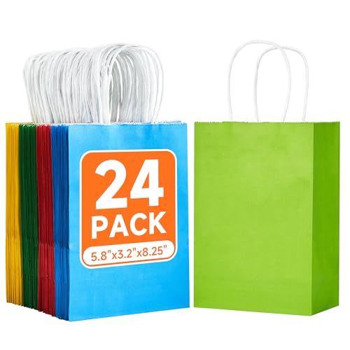 VPACKDUO 24 Stück Geschenktüten Geburtstag Papiertüten mit Henkel Regenbogen Geschenktaschen Set Kleine Geschenktüten Kindergeburtstag15×8×21 cm Papiertüten für Party Gastgeschenke (6 Farben)