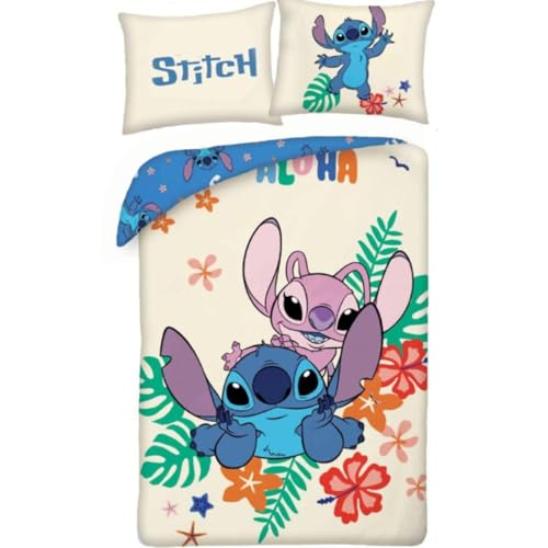 Set Letto STICH e ANGEL - da Lilo e Stitch - Copripiumino Reversibile 140x200cm e Federa 70x90cm - Multicolore - 100% Cotone