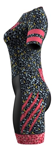WIXEN PRO Race Women Triathlon Suit Sleeve Trisuit Aerodynamic Bike Run swim Suit Back Pocket (leopard_l) - Thumbnail 2