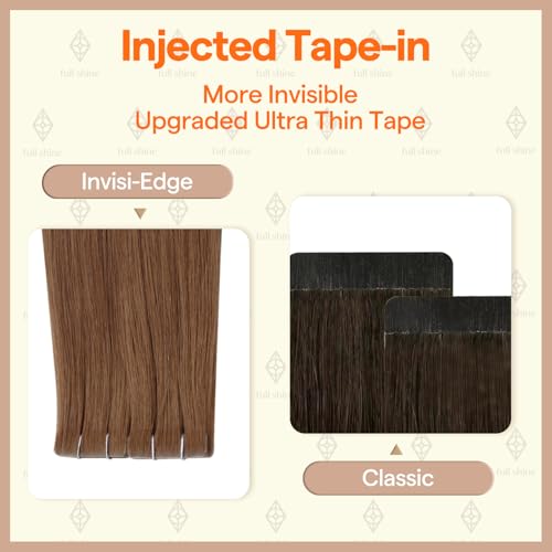 Image of Full Shine Invisi Edge Tape in Hair Extensions Human Hair Color 330 Orange Injected Tape in Extensions 10Grams 5PCS 16 Inch Virgin Hair Tape ins for Thin Hair Natural Soft
