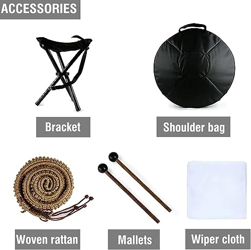 Handpan Drum, Hand Pan en Re menor, 22 pulgadas 440Hz con estuche y palillos miniatura 5