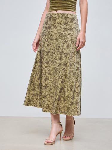 CIDER Skirt Maxi for Women Floral Print Velvet Mid Waist Long A Line Elegant Flowy Maxi Skirt4