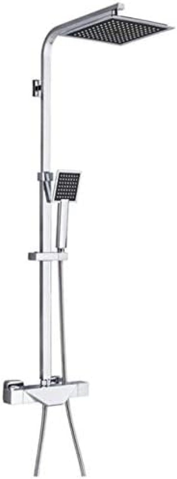 OZBMA Chrome Shower Faucet Thermostatic 8 Inch Head and Hand Bathroom Set Hot Cold Water Mixer Tap