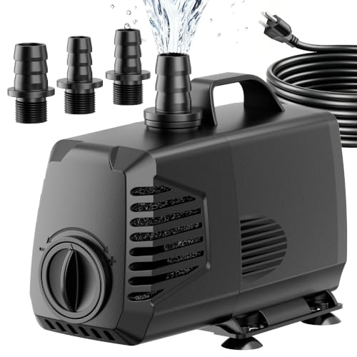 Image of POPOSOAP 880GPH Submersible Water Pump, Water Fountain (85W 3200L /H) with 10.5FT High Lift Adjustable & 3 Nozzles & 16.4FT Cord, Ultra Quiet Aquarium Pump for Pond Fountain Waterfall Hydroponics-Q105
