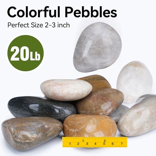 Image of Pulovin 20 lbs River Rocks for Plants, 2-3 Inch Decorative Garden Rocks Outdoor Landscaping, Large Polished Natural Stone for Walkways, Yard, Vases, Crafts