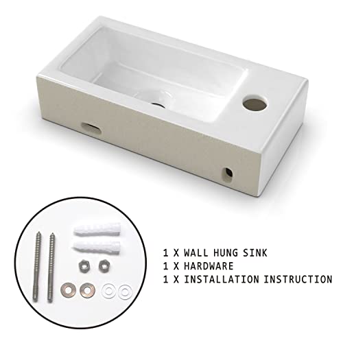 J-Family Wall Hung Basin Sink Small Bathroom Sink Rectangle Ceramic Wall Mount Wash Basin,Left Hand,Sink Only #TOP2