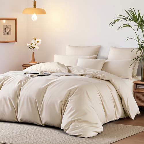 Boqingzhu Mako Satin Bettwäsche 135x200 Baumwolle Beige Luxus Weich Seidig Ägyptische Baumwolle Bettwaren & Bettwäsche Set Bettbezug und Kissenbezug mit Reißverschluss