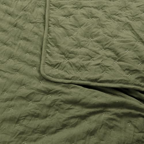 ROARINGWILD Olive Green Cloud Twin Size Quilt Bedding Sets with Pillow Sham, Farmhouse Lightweight Soft Bedspread Coverlet, All Season Rustic Country Thin Comforter, 2 Pieces, 68x90 inches