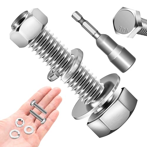 Image of (8 Sets) 3 /8 Bolt, 3 /8-16 x 1-1 /2 inch Hex Head Screws, Assorted Screws Nuts and Bolts with Flat & Lock Washers, 3 /8 Bolts and Nuts Set, Fully Threaded by Marysino