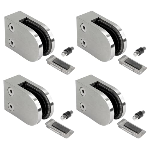 PRIOstahl Glashalter 4 Stück Glasklemmen Klemmhalter Glashalter mit Sicherungsplatte + Sicherungsstift 63 x 45 x 30 mm Anschluss: Flach für Glas 6 mm aus Edelstahl V2A