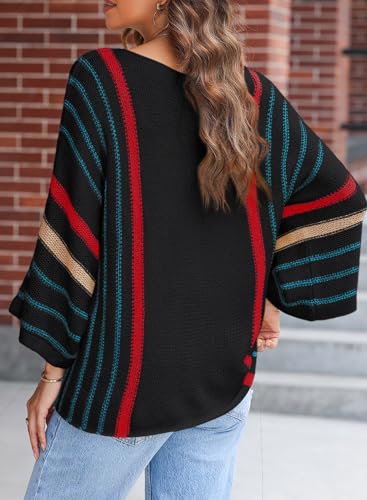 Image of Dokotoo Womens 2026 Spring Summer Casual Crewneck 3 /4 Sleeve Striped Lightweight Knit Trendy Boho Tops Pullover Sweaters