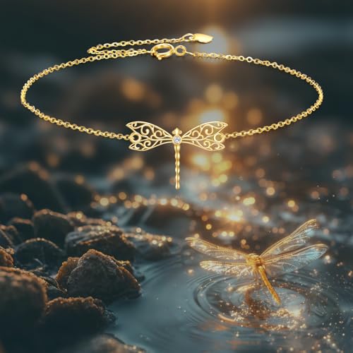 Image of DOVRAN 9K /10K /14K Gold Butterfly /Dragonfly /Hummingbird Bracelet for Women Real Yellow Gold Animal Bracelet Jewelry Birthday Gifts for Mom Wife
