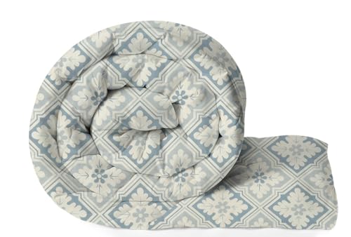 Image of HOMEKART 220 GSM Reversible Microfiber AC Comforter /Duvets for Mild Winter | All Season King Size 3 Layered Quilted Blanket for Double Bed (220 cm x 240 cm, Floral, Grey & White)