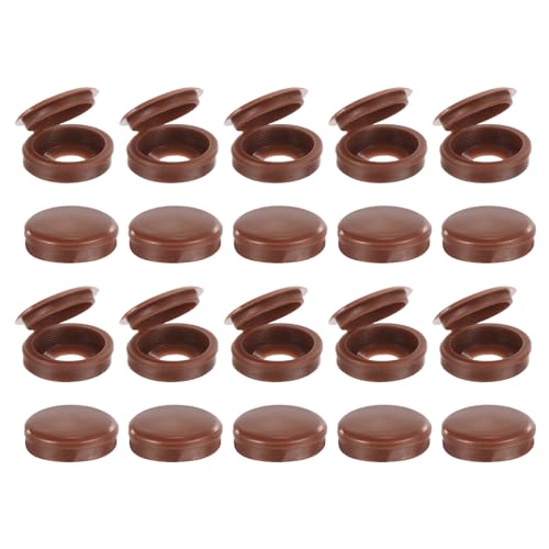 Image of sourcing map 50Pcs Screw Caps, 5.3mm/0.21" ID Screw Snap Covers Washer Flip, PVC Hinged Screw Cover Caps for Covering Screw Heads(Dark Brown)
