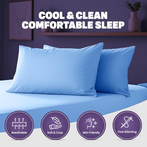 Yorkshire Bedding Pillow Cases 2 Pack - Brushed Microfiber Housewife Pillowcase Hypoallergenic Pillow Cover Standard Size with Envelope Closure (Sky Blue, 50 x 75 cm)