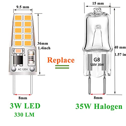 Kapata 5 Pack G8 LED Bulb Soft White 2700K 120V 3W Equivalent to G8 Halogen Bulb 35W T4 JCD Type GY8.6 Bi-Pin Base, Non-dimmable for Under Cabinet Light, Under Counter Kitchen Lighting by KAPATA - Image 3