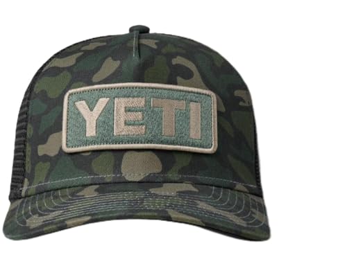YETI Logo Full Camo Trucker Hat, Green Camo