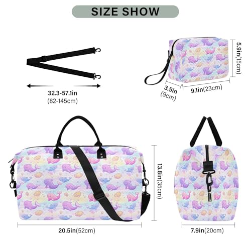 Cute Dolphin Seashell Bubble Large Travel Duffle Bag Weekender Overnight Bags Gym Yoga Bag for Women Men with Toiletry Bag3