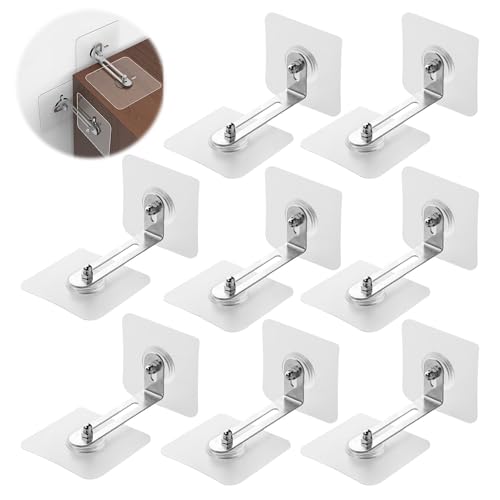 Set di 8 Ancoraggi da Parete per Mobili, Staffe in Metallo Antiribaltamento Mobili, Senza Foratura, per Cassetti, Armadi, Librerie, Cassettiere, Elettrodomestici (Trasparente)