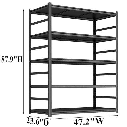 Image of 5 Tier Bookshelf, Large Industrial Metal Shelving, Heavy Duty Storage Shelves For Books And Display. Adjustable Open Standing Book Shelf For Living Room, Bedroom, Office, Black 47.2 inchWx23.6 inchDx87.9 inchH