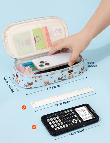 Image of SUNEE Cute Pencil Case, Large Pencil Pouch, Aesthetic Big Pencil Bag with Zipper, Kawaii Stationery Storage and Organizer, School Supplies for Teen and Adult, Boys & Girls, Heavy Duty Canvas Cute Dog
