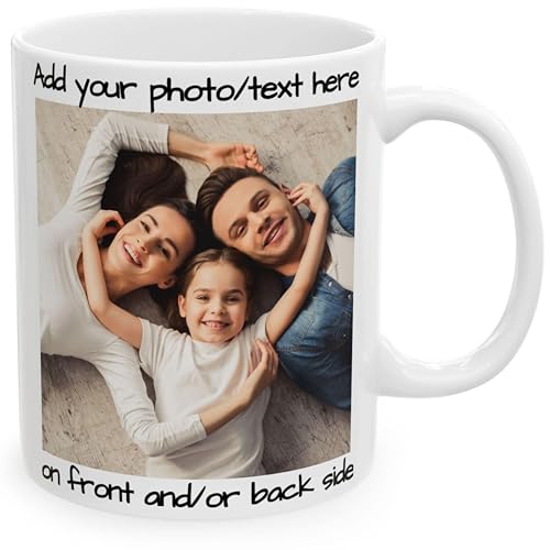 Custom Mug with Photo Image Pet Image Text or Company Logo Choice of 325ml or 425ml Ideal for Gifts for Family and Friends Including Birthdays Anniversaries and Christmas